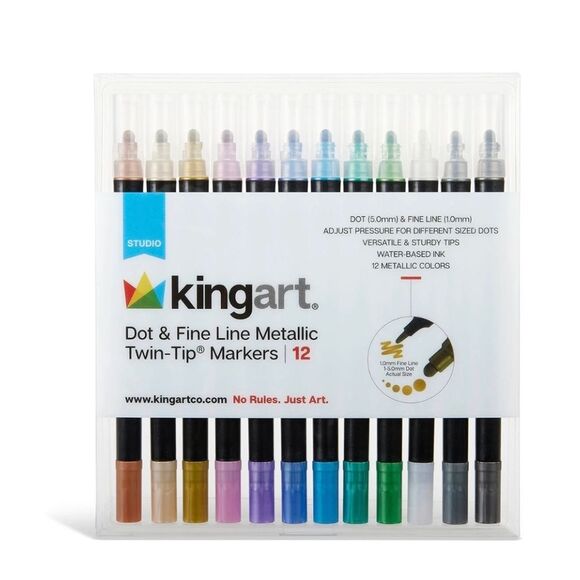 Kingart Metallic Twin-Tip Markers Set - 12 Colors - Picture 1 of 5